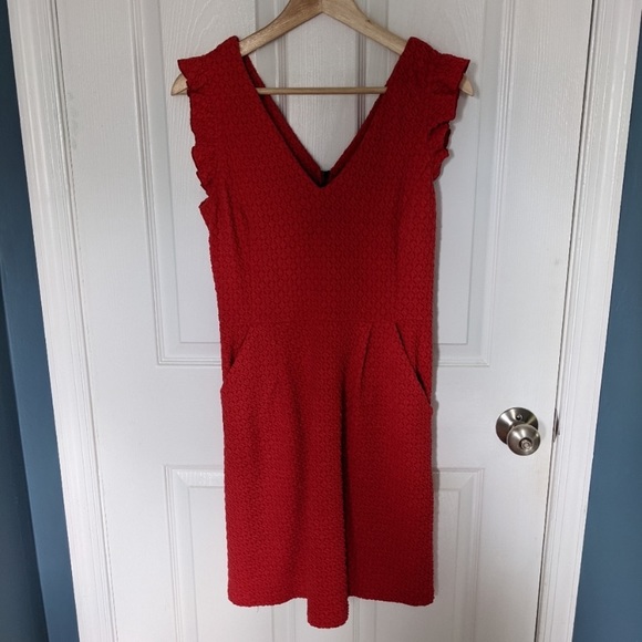 Tabitha Anthropologie Textured Red Ruffle Teahouse Christmas Holiday Dress - 10 - Picture 5 of 5